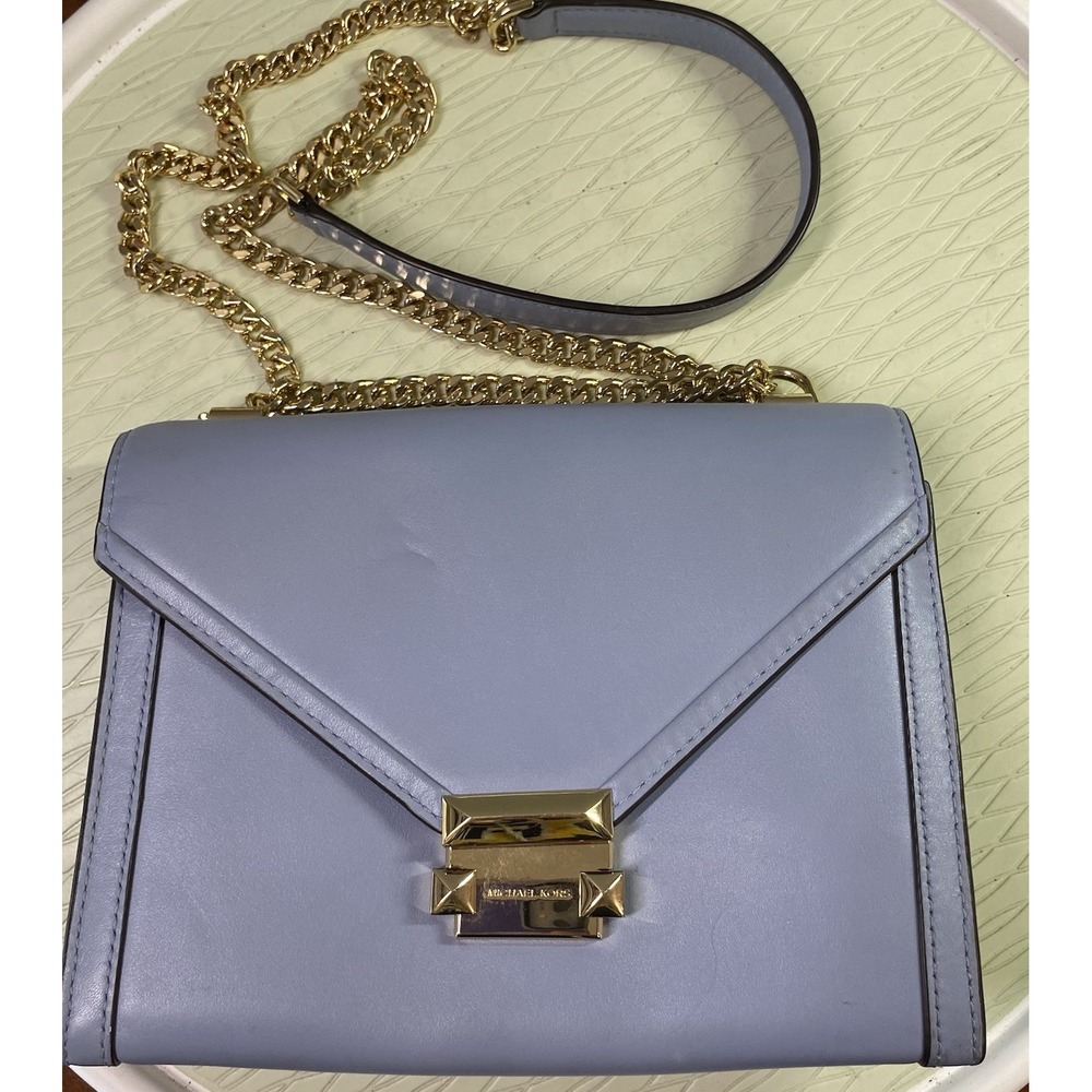 AUTH Michael Kors Whitney Blue Shoulder Purse W/crossbody Strap W/Chain EUC7x9x3